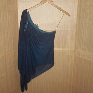 Roz & Ali Womens Teal One Shoulder Flowy Layered Top Large